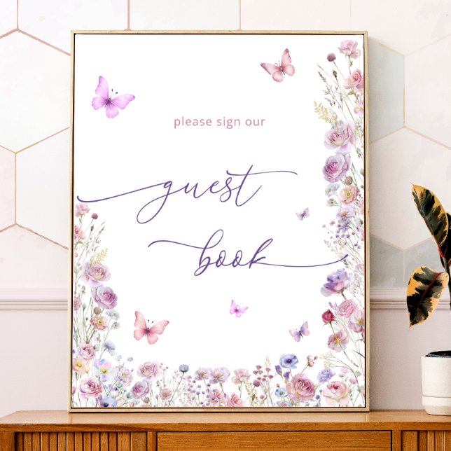 Poster Borboleta Flores Selvagens Chá de fraldas Sinal de (Criador carregado)