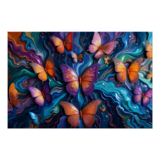 Pôster Borboleta Fluid Art