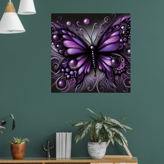 Poster Borboleta Gótica Whimsical Purple Black Colortion (Sala de Estar 1)