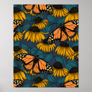Poster Borboleta-monarca em compositores amarelos