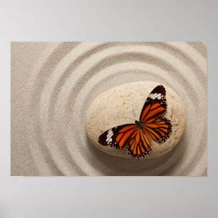 Poster Borboleta Monarca em Pedra em Jardim Zen
