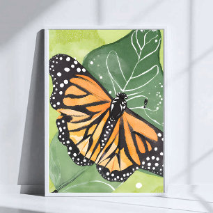 Poster Borboleta Monarca Pintura Aquarela