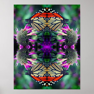 Poster Borboleta Monarca Sobre Abstrato de Flower Close U