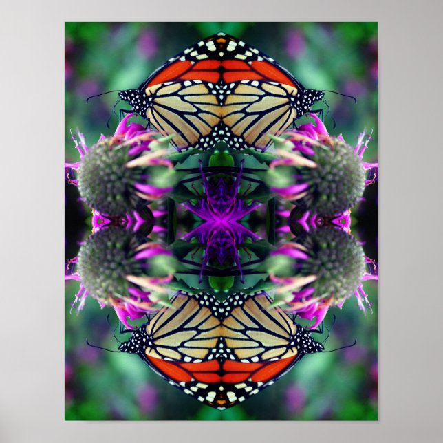 Poster Borboleta Monarca Sobre Abstrato de Flower Close U (Frente)