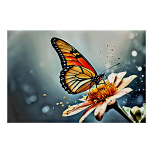 Pôster *~* Borboleta Monarch Flor Branco AP52
