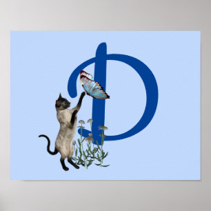 Poster Borboleta Monograma Inicial do Gato Siames