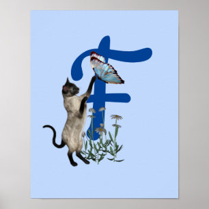 Poster Borboleta Monograma Inicial do Gato Siames 