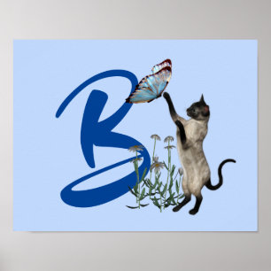 Poster Borboleta Monograma Inicial Gato Siames B