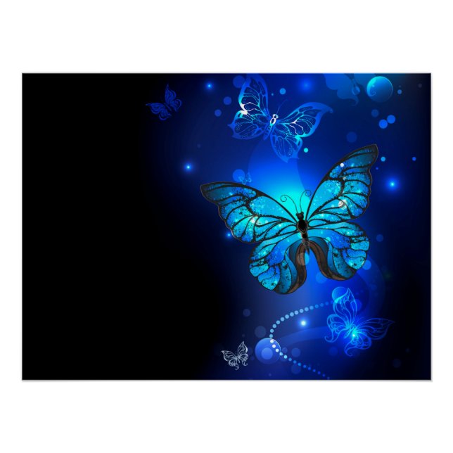 Pôster Borboleta Morpho em Fundo Escuro (Frente)
