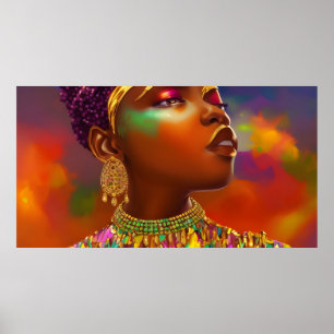 Poster Borboleta Mulheres africanas jóia dourada amarela 