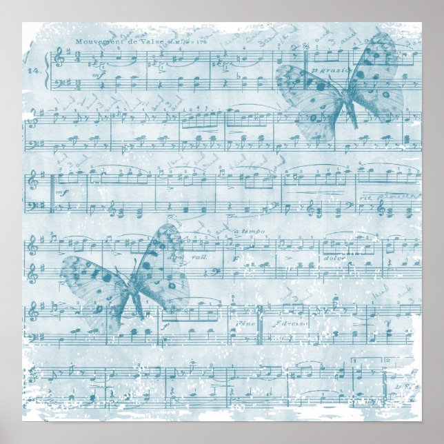 Pôster Borboleta Musical Romance Blue (Frente)