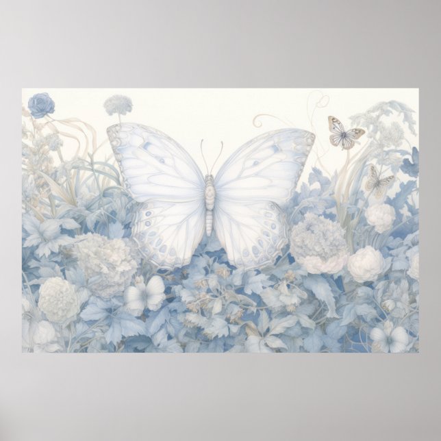 Poster Borboleta na ilustração do jardim (Frente)