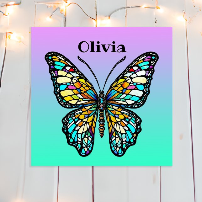 Poster Borboleta Personalizada de Vidro Colorido (Criador carregado)