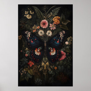 Poster Borboleta Preta No Jardim De Flores Escuras, Marip