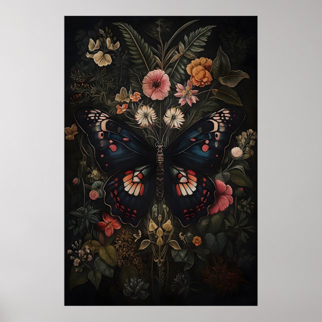 Poster Borboleta Preta No Jardim De Flores Escuras, Marip (Frente)