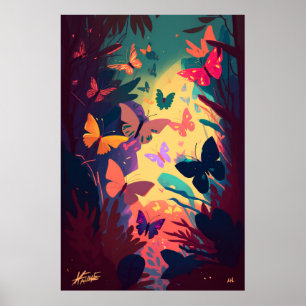 Poster Borboleta Retrato Animal Pintura Floresta Selvagem