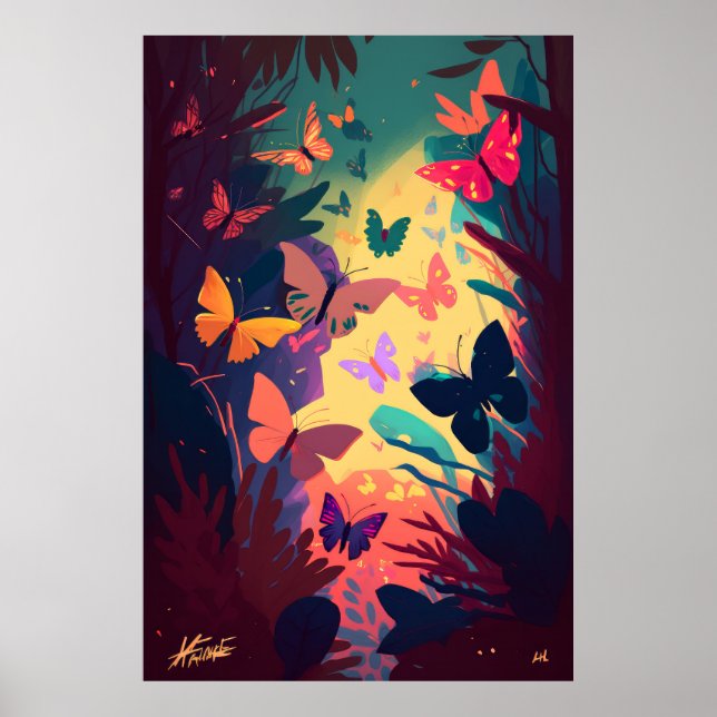 Poster Borboleta Retrato Animal Pintura Floresta Selvagem (Frente)