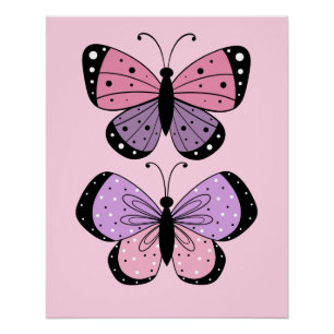 Pôster Borboleta Rosa e Roxa