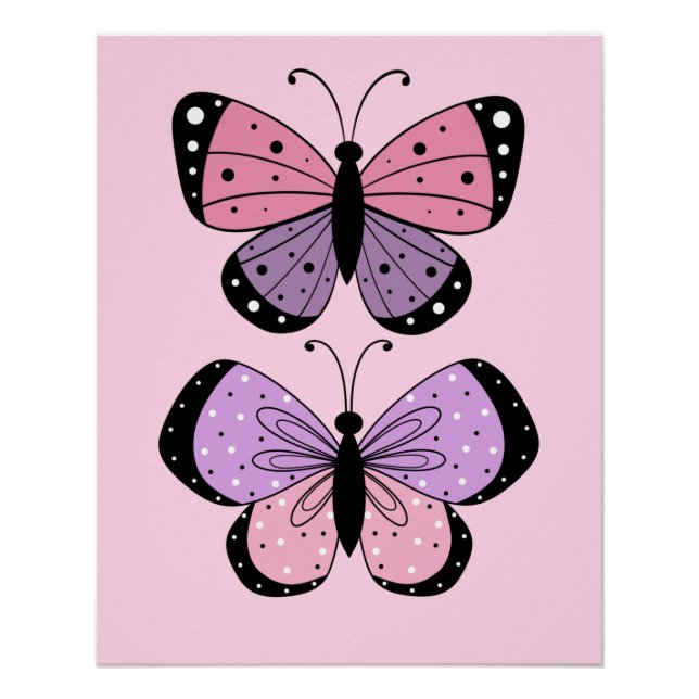 Pôster Borboleta Rosa e Roxa (Frente)