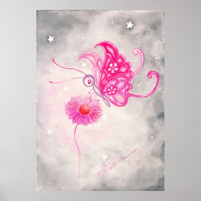 Poster Borboleta Rosa Fantasia Em Daisy (Frente)