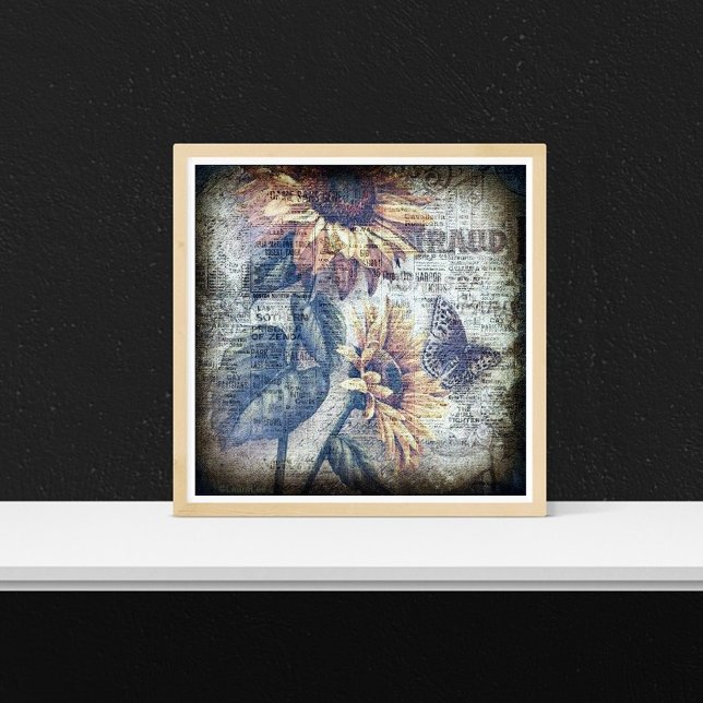 Poster Borboleta Rústica De Girassol (Criador carregado)