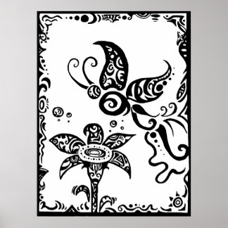 Poster Borboleta tribal preto e branco