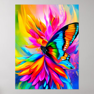 Poster Borboleta tropical exótica e flores coloridas