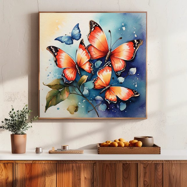 Pôster Borboleta Vibrante Aquarela Artística (Criador carregado)