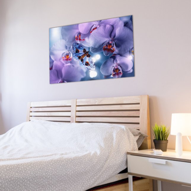 Poster Borboleta Visitando Flores de Orquídeas Rosa e Rox (Criador carregado)