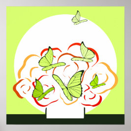 Poster Borboletas amarelas vibrantes e Buquê laranja