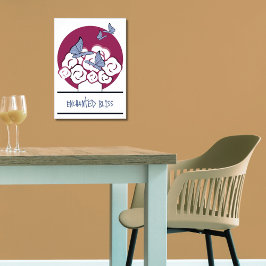 Poster Borboletas cor-de-rosa e Buquê branco entrelaçadas