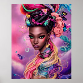 Poster Borboletas de moda bonitinha cabelo psíquico