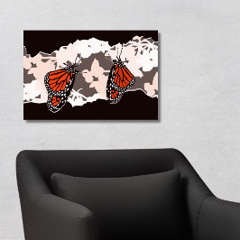 Poster Borboletas de Monarca se alimentando de flores de 