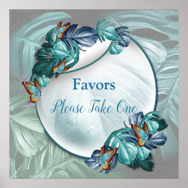 Poster Borboletas de Paraíso/Turquesa Tropical Splash (Frente)