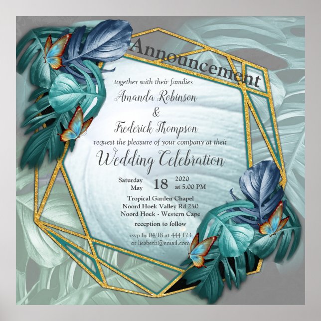 Poster Borboletas de Paraíso/Turquesa Tropical Splash (Frente)