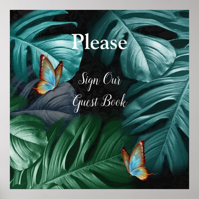 Poster Borboletas de Paraíso/Turquesa Tropical Splash (Frente)