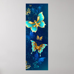 Poster Borboletas Douradas em um Fundo Azul