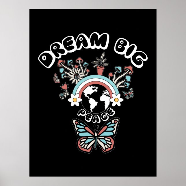 Poster Borboletas e Cogumelos Sonham Grande inspo positiv (Frente)