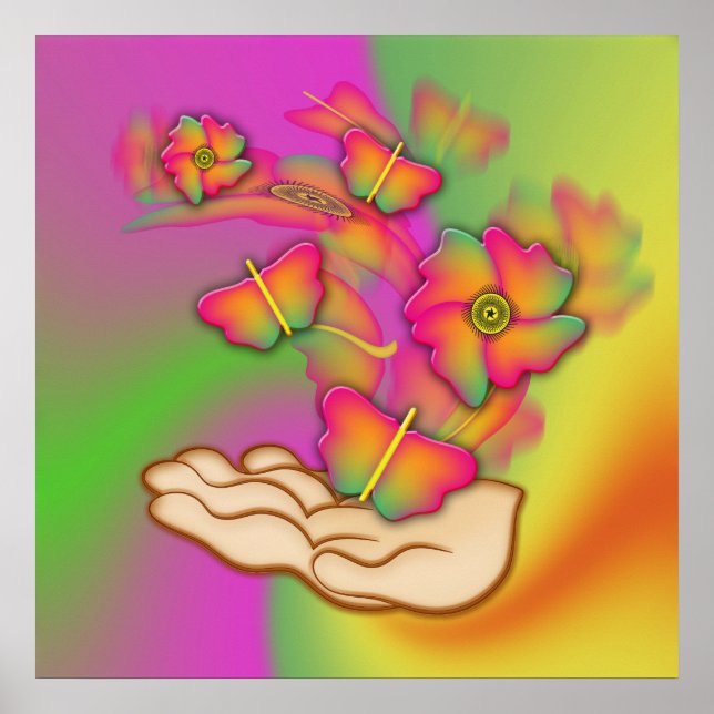 Poster Borboletas e flores (Frente)