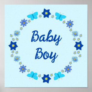 Poster Borboletas e flores do menino azul personalizadas