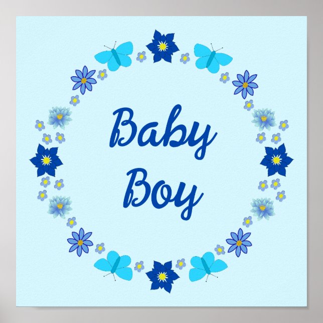Poster Borboletas e flores do menino azul personalizadas (Frente)