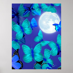 Poster Borboletas e mariposas num céu azul profundo