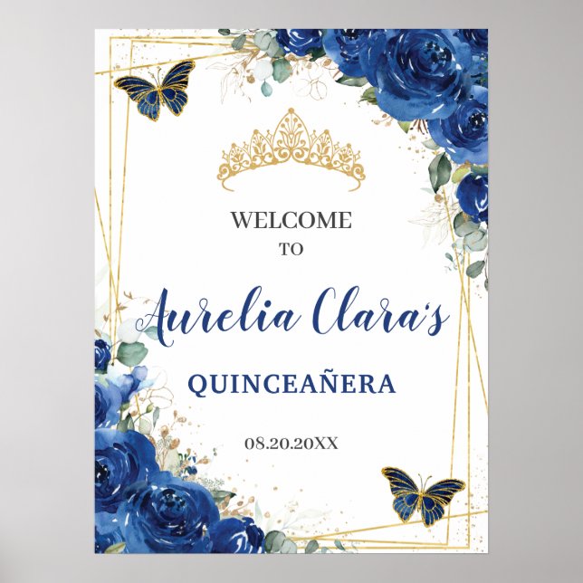 Poster Borboletas Florais Real Quinceanera Bem-vindo (Frente)