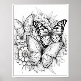 Poster Borboletas/Flores Cujas Coloração