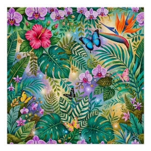 Pôster Borboletas Flores Fantasia da Selva Alegre