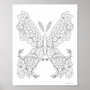 Poster Borboletas Floridas #10 Colorindo com Detalhes