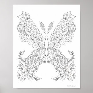 Poster Borboletas Floridas #10 Colorindo com Detalhes