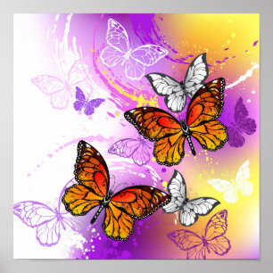 Poster Borboletas Monarcas em Fundo Roxo