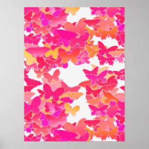 Pôster Borboletas, rosa, fúcsia e coral