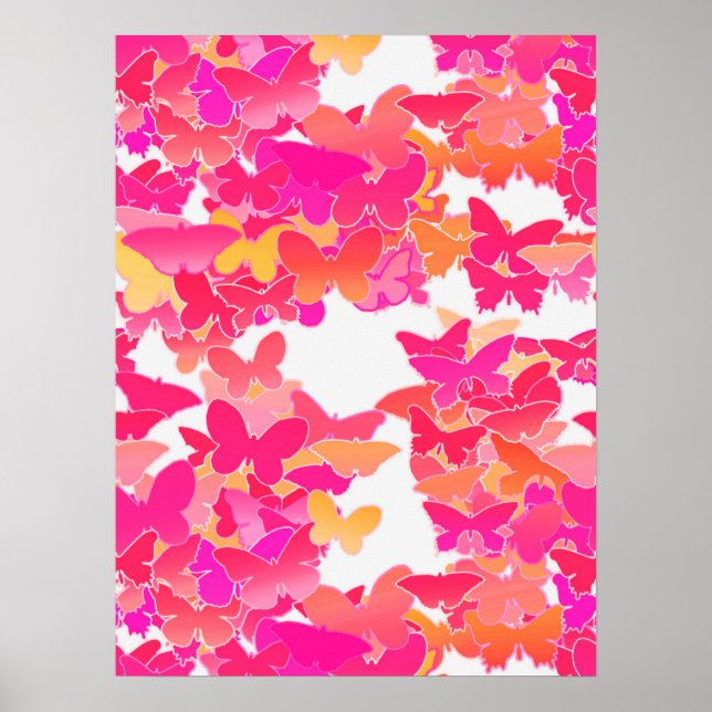 Pôster Borboletas, rosa, fúcsia e coral (Frente)
